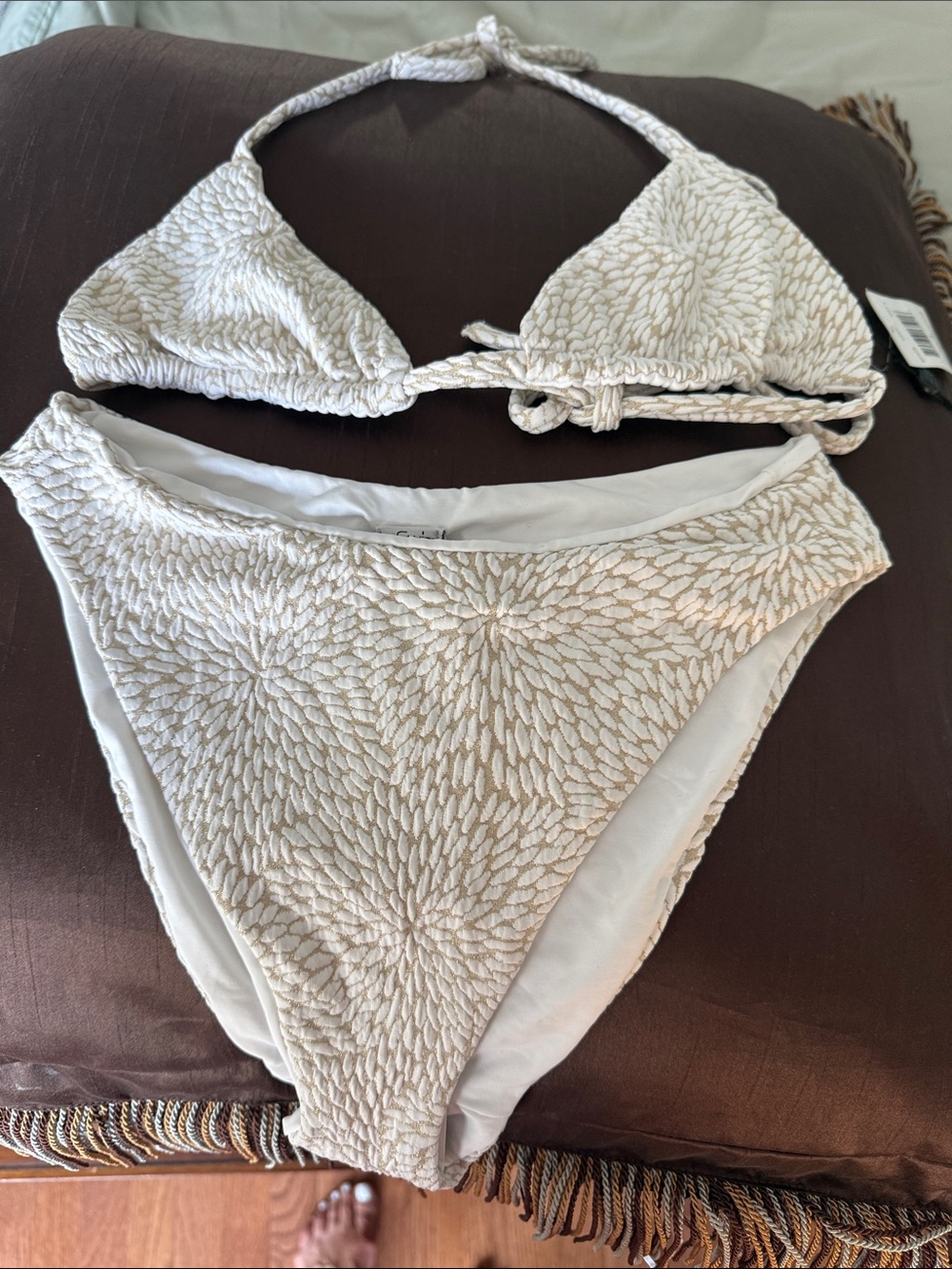 LeSwim White Textured Bikini Top
